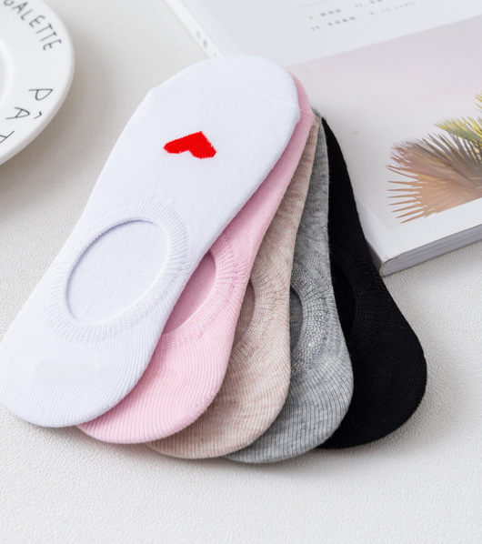 Calcetines Invisibles para Mujer con Diseño de Corazones y Suela Antideslizante de Silicona