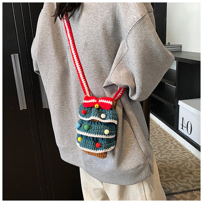 Bolso Cuadrado Navideño de Punto con Árbol de Navidad y Bloques de Color - Image 13