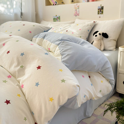 Juego de Cama 4 Piezas 100% Algodón Puro Lavado