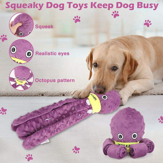 Blue plush octopus dog snuffle toy with a cartoon crying face and a yellow "PETFULED" band, designed for interactive play. - Image 2