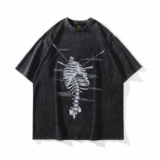 Camiseta Suelta Estampado Huesos para Hombre - Image 17