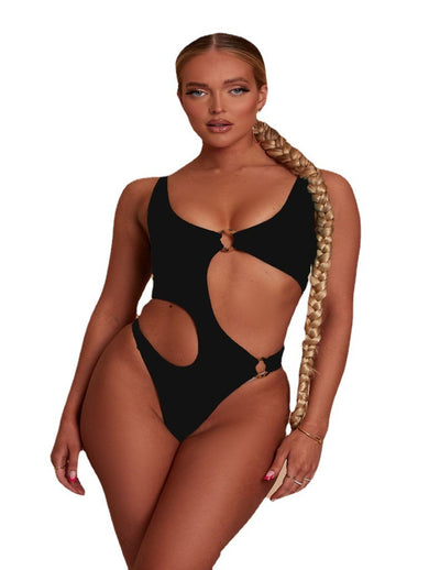 Traje de Baño Enterizo Backless con Anillo Metálico Decorativo - Image 2