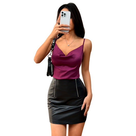 Blusa Satinada Suelta y Elegante sin Mangas para Mujer - Image 5