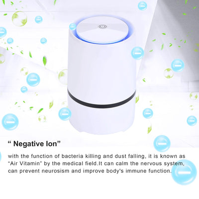 White cylindrical USB air freshener and ionizer with a black accent band, featuring a power symbol on top. - Image 6