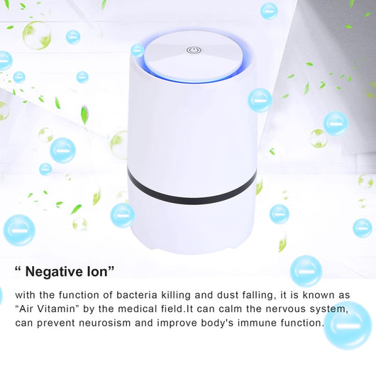White cylindrical USB air freshener and ionizer with a black accent band, featuring a power symbol on top. - Image 6