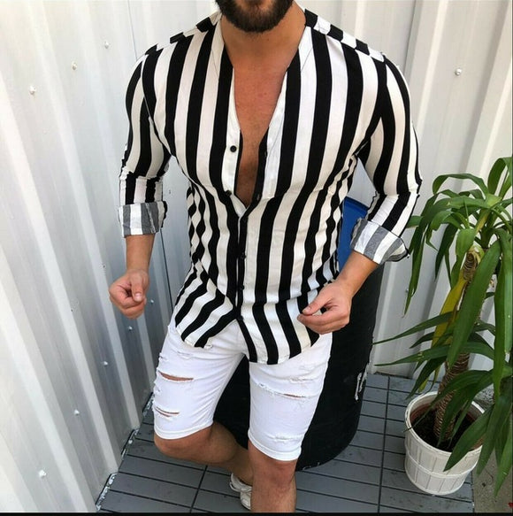 Camisa Ejecutiva de Rayas Amarilla con Cuello en V y Manga Larga