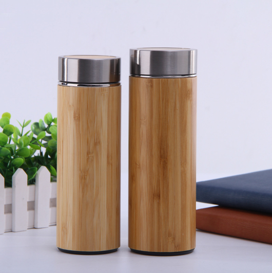 Taza Térmica de Acero Inoxidable con Bambú