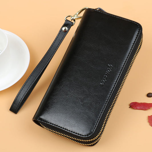 Billetera Mujer Cuero Oil Wax Doble Cierre con Monedero - Gran Capacidad