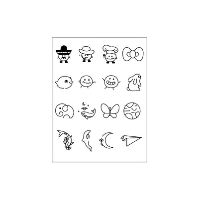 Sheet of 24 black outline doodle temporary tattoo stickers including a bow, heart, crown, sun, stars, and flowers. - Image 26