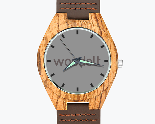 Reloj de Pulsera Personalizado Madera Grabado Correa Cuero Marrón 45mm