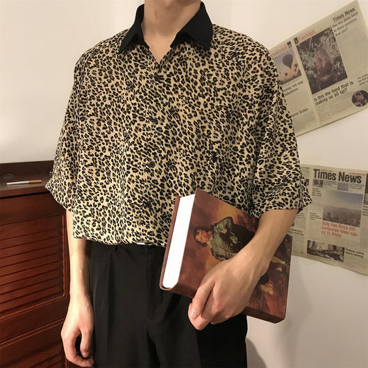 Camisa de Hombre Estampado Leopardo Manga Cinco Puntos Gasa - Image 2