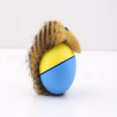 Four colorful pet toy balls with faux fur tails, in blue, yellow, orange, and green, on a white background. - Image 4