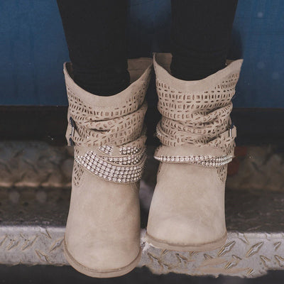 Botas de Tacón Grueso con Brillantes - Image 10