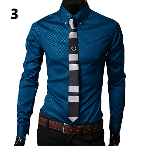 Camisa de Negocios a Cuadros Oscuros de Manga Larga - Image 3