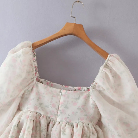 Vestido Estampado con Cuello Cuadrado y Mangas Abullonadas - Image 4