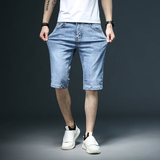 Pantalones Cortos Denim Slim con Bolsillos Oblicuos para Hombre - Image 3
