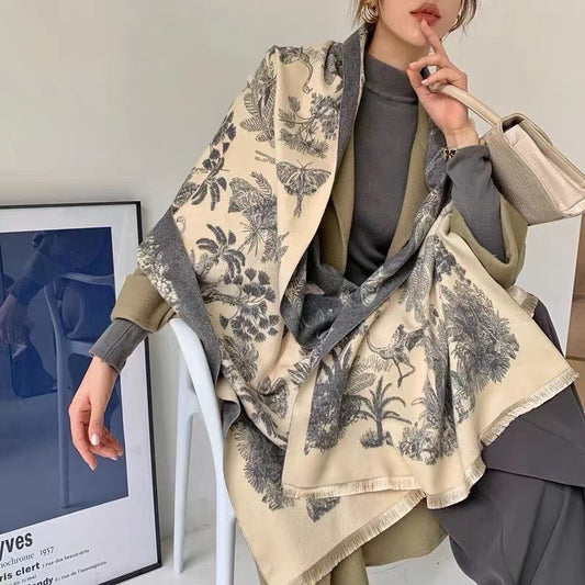 Bufanda Doble Cara Estampado Selva Tropical - Cálida y Versátil para Mujer