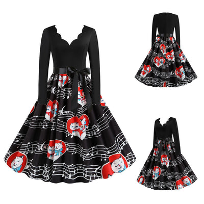 Vestido Largo Estampado Flores Ardientes Cuello V Manga Larga Amplio - Image 16