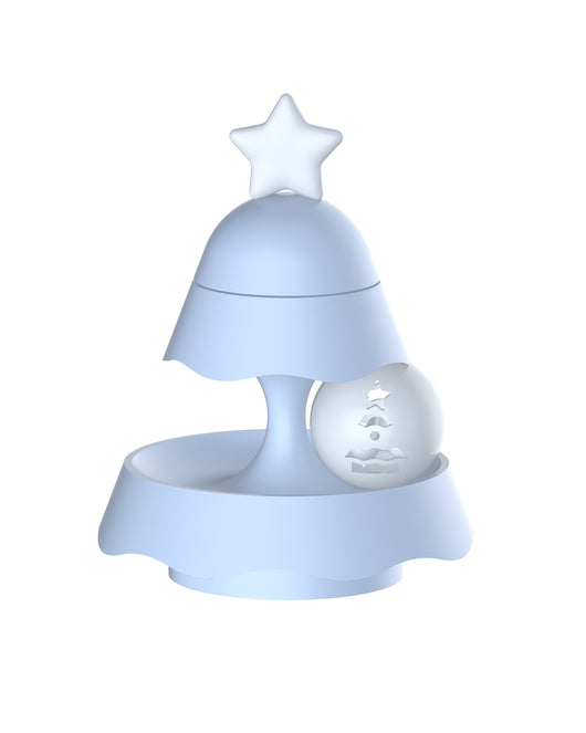 Pink three-layer mini Christmas tree toy with a star topper and two clear spheres containing star and wave designs. - Image 3