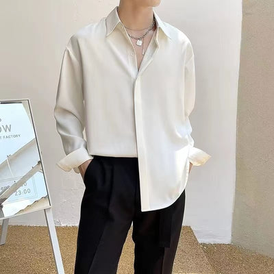 Camisa Suelta de Manga Larga en Seda de Hielo para Hombre - Image 10