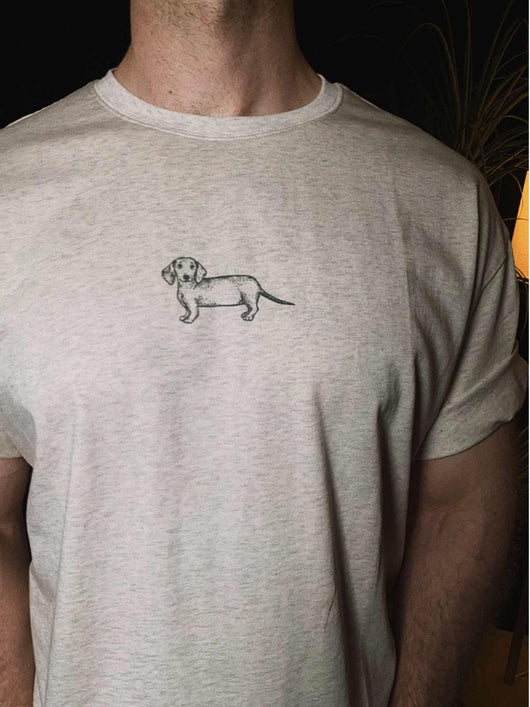 Camiseta Casual Gris Perro Salchicha Diseño Neutro Americana - Image 7