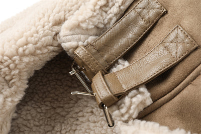 Abrigo de Lana de Cordero para Moto Mujer Invierno Holgado y Grueso Peludo Cálido - Image 3