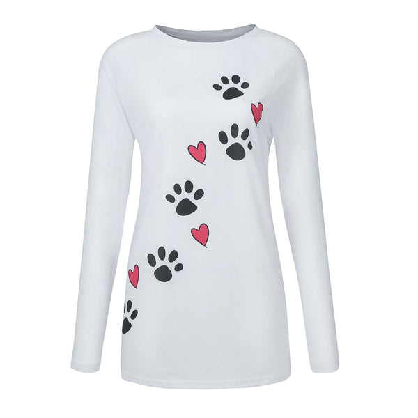 Playera Suelta con Cuello Redondo y Estampado de Patitas de Perro