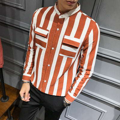 Camisa Slim Manga Larga Cuello de Pie para Peluquero Moderno - Image 10