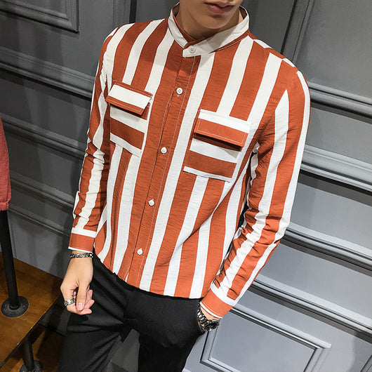 Camisa Slim Manga Larga Cuello de Pie para Peluquero Moderno - Image 10