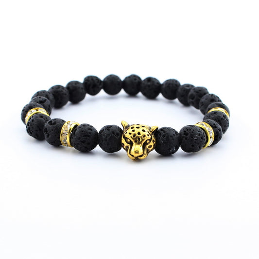 Pulsera de Cuentas Buda en Piedra Volcánica Negra Mate