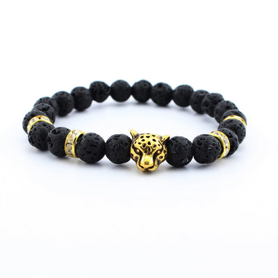 Pulsera de Cuentas Buda en Piedra Volcánica Negra Mate