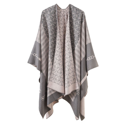 Poncho Chal Geométrico de Cachemira Gruesa con Borlas Versátil - Image 12