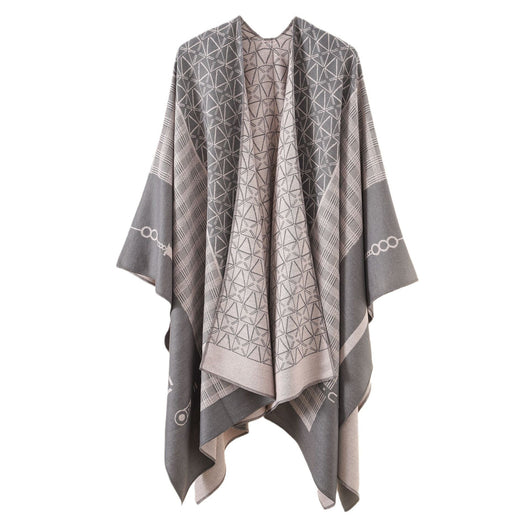 Poncho Chal Geométrico de Cachemira Gruesa con Borlas Versátil - Image 12