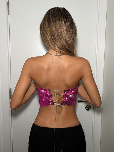 Top Tubo Lentejuelas Metálicas con Cordones y Tirantes - Image 23