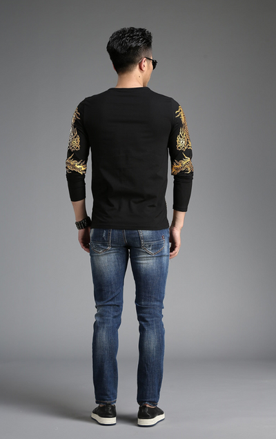 Playera Manga Larga Cuello Redondo Estilo Chino Dragón 3D Slim Fit - Image 9