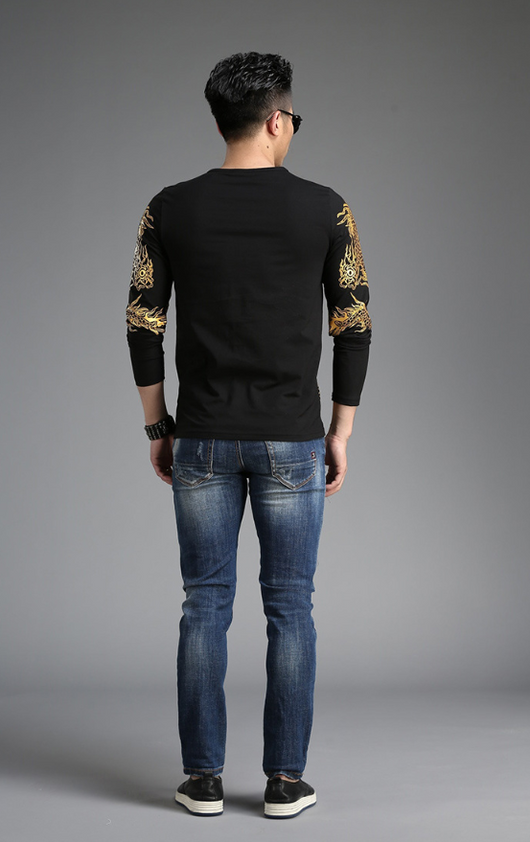 Playera Manga Larga Cuello Redondo Estilo Chino Dragón 3D Slim Fit - Image 9