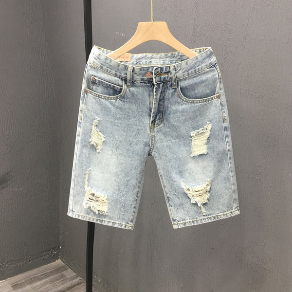 Pantalones Cortos Denim para Hombre con Roturas Desgarradas