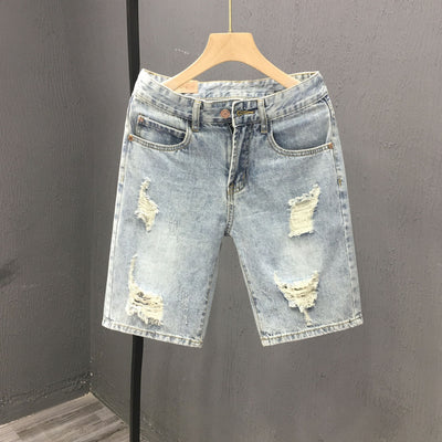 Pantalones Cortos Denim para Hombre con Roturas Desgarradas