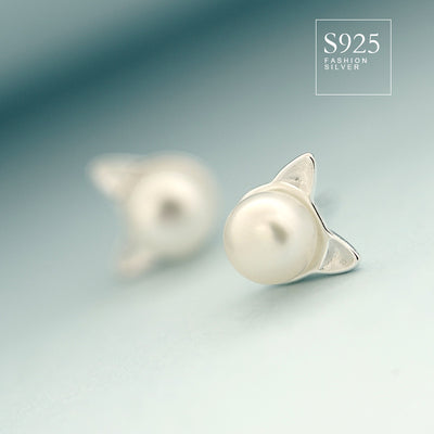 Aretes de Plata 925 con Perlas de Agua Dulce y Diseño de Orejas de Gato - Image 3