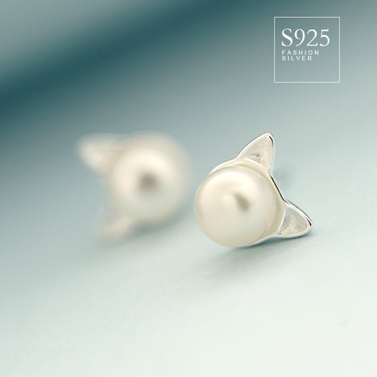 Aretes de Plata 925 con Perlas de Agua Dulce y Diseño de Orejas de Gato - Image 3