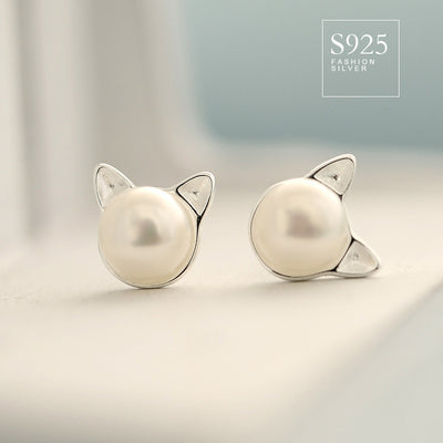 Aretes de Plata 925 con Perlas de Agua Dulce y Diseño de Orejas de Gato - Image 8
