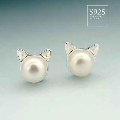 Aretes de Plata 925 con Perlas de Agua Dulce y Diseño de Orejas de Gato - Image 7