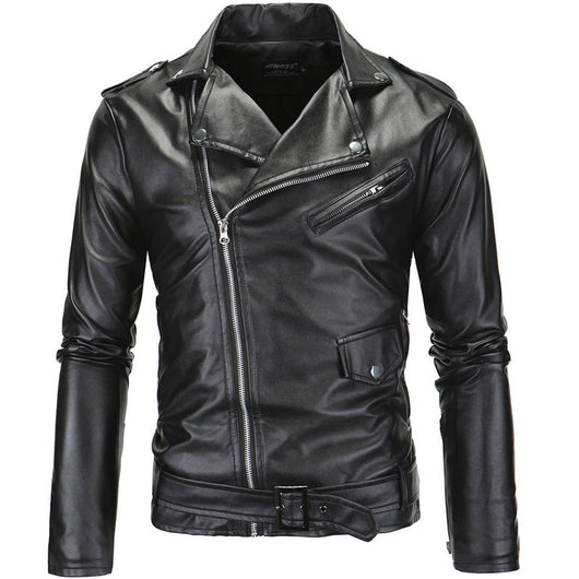 Chaqueta de Cuero Slim con Cremallera Diagonal y Solapa - Image 6