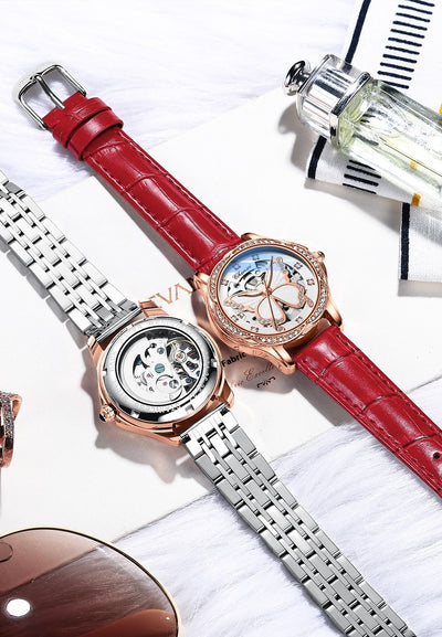 Reloj Automático para Mujer con Diamantes y Esfera de Mariposa - Resistente al Agua - Image 25