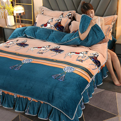 Juego de Cama Cuatro Piezas Dorado Mink con Estampado - Image 21