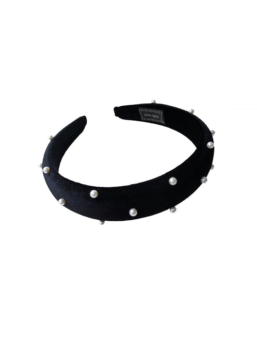 Diadema Acolchada de Terciopelo Negro con Perlas - Image 9