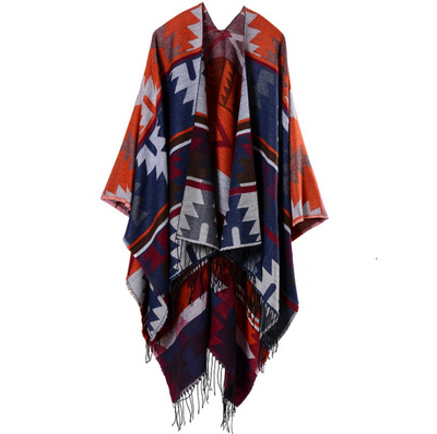 Chal Étnico Geométrico de Cachemira Gruesa con Diseño Tribal - Image 10