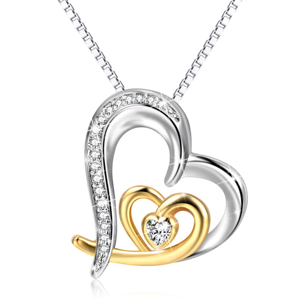 Collar de Clavícula Corazón Movible Bicolor con Circones Micro-Incrustados