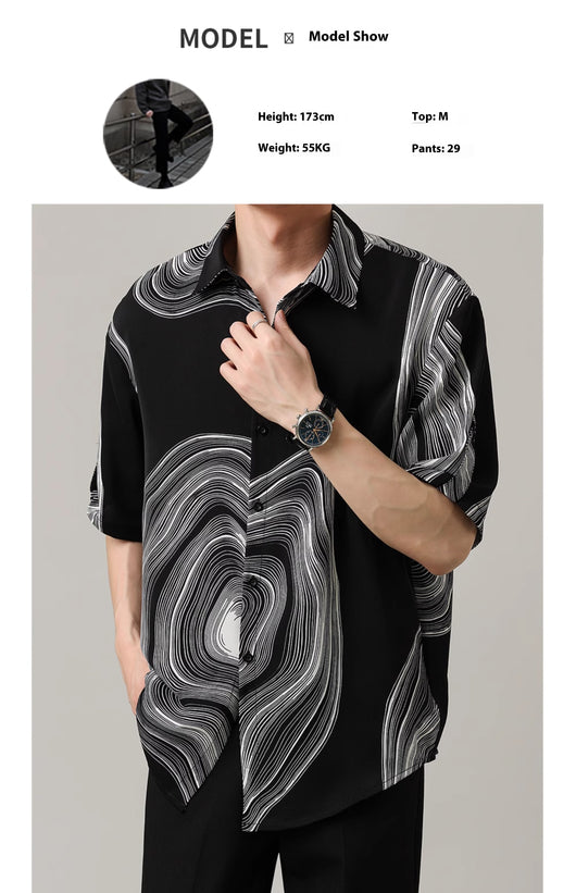 Camisa Casual Hombre Manga Corta Contraste Retro Suelta - Image 10