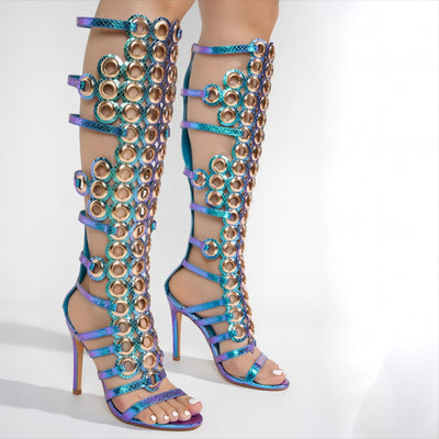 Sandalias de Tacón Stiletto Hueco con Punta Abierta - Diseño Metálico Europeo